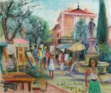 Les arts dans la rue à MOUGINS by Gérard Fagard, Pastel titré signé en bas à droite et contretitré, contresigné et daté juillet, sold Mar 2019
