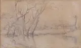 Étang, environs de Saint-Etienne by Émile Loncle, Crayon, sold Dec 2018