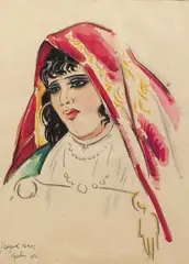 Femme voilée, Gabès (Tunisie) by Jacques Nam, Aquarelle, sold Dec 2018