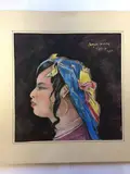 Portrait de jeune tunisienne de profil sur fond marron by Jacques Nam, Aquarelle, Encre de Chine sur carton, sold Dec 2018