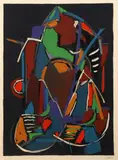 Composition fond bleu marine by André Lanskoy, Lithographie en couleurs annotée EA en bas à gauche, sold Dec 2018