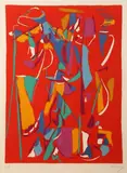 Composition fond rouge by André Lanskoy, Lithographie en couleurs annotée EA en bas à gauche, sold Dec 2018