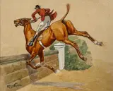 Le saut du mur by Raymond de La Nézière, Aquarelle et gouache sur papier signé en bas à gauche, sold Mar 2026