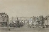 Vue animée du quai de Honfleur by Charles Louis Mozin, Crayon, fusain et craie, sold Feb 2026