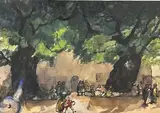 La Place by Marie-Madeleine Masson, Gouache sur papier, sold Jan 2026