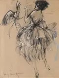 Danseuse au perroquet by Louis Icart, Lithographie, rehauts de fusain et de blanc, sold Jan 2026