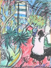 Walking in the park by Philip Kelly, 1989, Pastel sur papier, double signé et daté en haut à gauche et en bas à droite, contresigné, sold Apr 2026