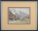 Village de montagne au printemps by Jean-Baptiste Drevet, Aquarelle signée en bas à droite et datée en bas à gauche, sold Dec 2025