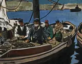 Pêcheurs dans le Vieux Port de Marseille by Jean Guindon, Gouache et encre (lavis), sold Dec 2025