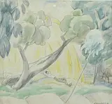 Repos à l'ombre des grands arbres by Adolphe Beaufrère, 1930, Aquarelle sur traits de mine de plomb, sold Dec 2025