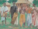 Musicien Sakalava Masuarivo (Madagascar) by Robert Fernier, Gouache signée en bas au centre et daté, sold Sep 2024