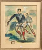Entrainement à Malmaison de l'équipe de France by Jean Toth, Gouache signée Dim, sold Sep 2024