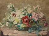 Bassin fleuri by François Rivoire, Aquarelle sous verre, sold Jun 2024