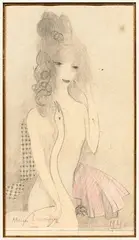 Portrait de jeune femme en Léda by Marie Laurencin, Crayon noir et crayon de couleur, sold Apr 2025