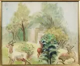 Cerfs dans un parc by Max Jacob, Crayon noir et aquarelle, sold Apr 2025