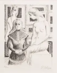 Femmes au tabouret by Paul Delvaux, 1975, Lithographie sur papier, sold Jun 2026