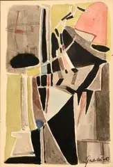 Composition abstraite, 1948-1949 by Mario Prassinos, Aquarelle, mine de plomb et encre de chine sur papier, sold Jun 2026