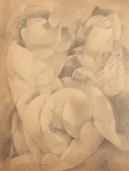 Composition cubiste aux personnages by Alfréd Réth, 1946, Mine de plomb et crayon gras sur papier, sold Jun 2026