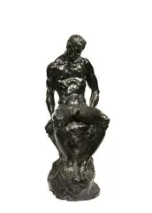 Nu masculin assis by Ettore Greco, Bronze à patine verte, sold Dec 2025