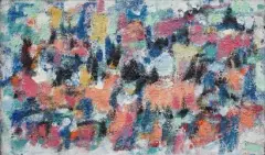 Composition abstraite by Elvire Jan, Technique mixte sur toile Mixed media on canvas, sold Nov 2025