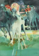 Le galop Quinte by Paul Ambille, Lithographie sur papier signé en bas à droite, sold Oct 2025