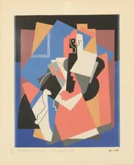 COMPOSITION AVEC FIGURE PLANE by Albert Gleizes, 1920, Lithographie en couleurs sur papier, portant le cachet de la signature en bas à droite, sold Oct 2025