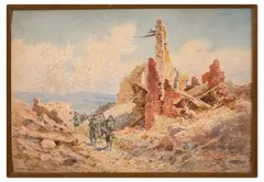 La relève traversant les ruines de Contalmaison, Somme 1917 by Pierre Comba, Aquarelle sur papier cartonné, sold Jul 2026