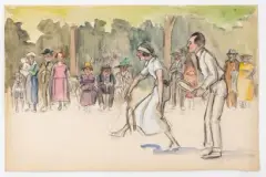La partie de tennis by Fernand Fernel, Fusain, aquarelle et gouache sur papier, sold Jul 2026
