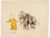 Au cirque les clowns déguisés en éléphant by Fernand Fernel, Fusain et aquarelle sur papier, sold Jul 2026