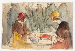 Au restaurant entre amies by Fernand Fernel, Fusain et aquarelle sur papier, sold Jul 2026