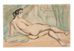Nu allongé by Celso Lagar Arroyo, Mine de plomb, encre et aquarelle sur papier contrecollé sur papier, sold Jun 2026