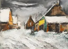 Personnage dans un village enneigé by Maurice de Vlaminck, Gouache sur papier, sold Jun 2026