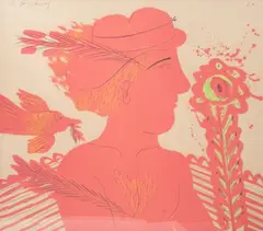 Profil d'homme au chapeau by Alekos Fassianos, Lithographie en couleurs, sold Jun 2026