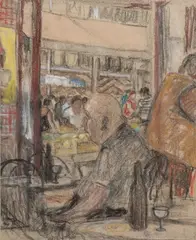 Au café Quintin, Dijon by Marko Stupar, Fusain et pastel sur papier, sold Apr 2026