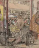 Au café Quintin, Dijon by Marko Stupar, Fusain et pastel sur papier, sold Apr 2026