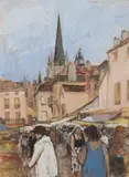 Le marché by Marko Stupar, Gouache sur papier, sold Apr 2026