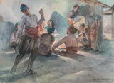 Danseurs à Salonique by Eugène Delecluse, 1912, Aquarelle gouachée, sold Nov 2024
