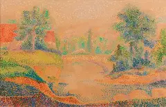 Paysage au pont by Hippolyte Petitjean, Aquarelle et gouache signée «Hipp Petitjean» en bas à droite, sold Nov 2024