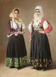 Deux femmes en costume des Balkans by Guglielmo Bilancioni, Toile d'origine, sold Nov 2024