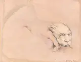 λ Caricature - Petit monstre Deux dessins, l'un au crayon et à l'estompe, l'autre aux crayons de couleur by Georges Bru, Crayon, estompe et rehauts de craies sur papier, sold Sep 2024
