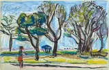 Paysage de Provence by François Desnoyer, 1972, Pastel gras, marqueur et encre sur papier, sold Sep 2024
