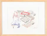 Au clavier de la série The unknown hipster by Jean-Philippe Delhomme, Crayon gras sur papier monogrammé en bas à droite, sold Feb 2026