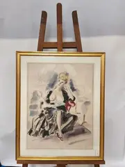 Femme à l'éventail by André Dignimont, Aquarelle signée en bas à gauche, sold Feb 2026