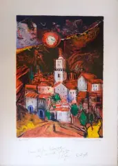 Village dans les tons rouges by Alain Raya Sorkine, Lithographie en couleurs sur papier, sold Oct 2026