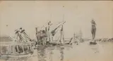 Voiliers au port by Eugène Boudin, Crayon et aquarelle portant le timbre bleu du monogramme (Lugt, sold Apr 2026