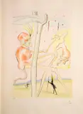Le singe et le léopard by Salvador Dalí, Gravure à la pointe sèche sur vélin d'Arches rehaussée de couleurs au pochoir, sold Apr 2026
