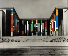 Projet pour mise en couleurs du musée d'Art Moderne de Paris by Guy de Rougemont, Gouache sur photo en noir et blanc, sold Apr 2026