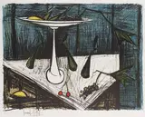 Nature morte à la coupe de fruits sur fond bleu-nuit by Bernard Buffet, Lithographie en couleurs sur papier, sold Apr 2022