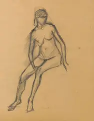Étude de nu féminin assis by Nicolas Poliakoff, Crayon et fusain sur papier, sold Apr 2022