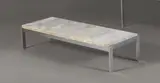Table basse modèle PK-62. Piètement en acier brossé, plateau rectangulaire en marbre blanc, estampille de l'éditeur. Édition E. Kold CHRISTENSEN. 1968. Hauteur by Poul Kjaerholm, Marbre restauré), sold Apr 2022